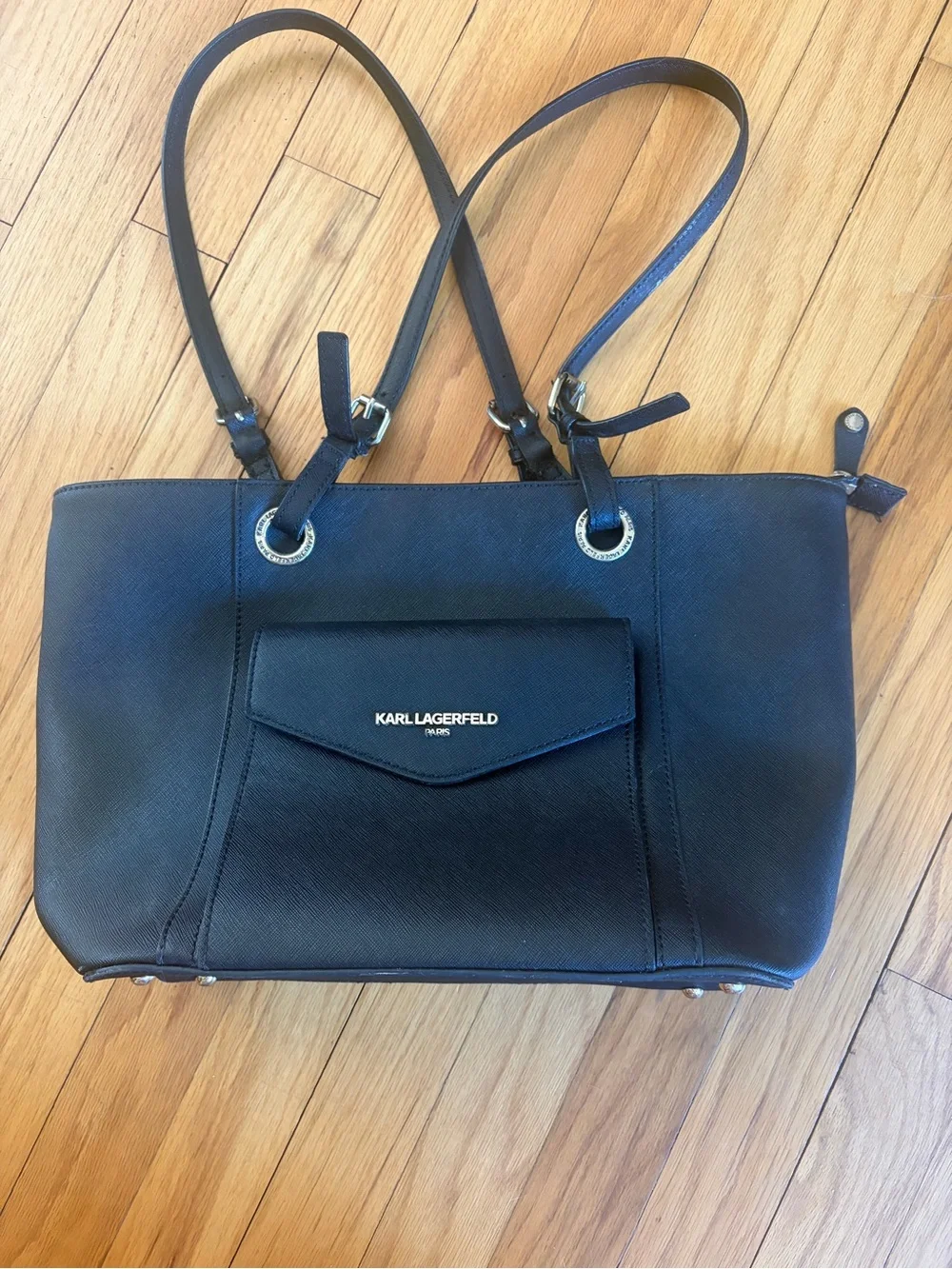 Karl Lagerfeld Paris Black Tote with Front Flap Pocket - Picture 4 of 4